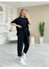 Kadın Kısa Kollu Bisiklet Yaka Viskon Iki Iplik Bluz Ve Pantolon Ikili Takım