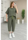 Kadın Kısa Kollu Bisiklet Yaka Viskon Iki Iplik Bluz Ve Pantolon Ikili Takım