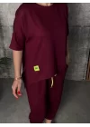 Kadın Kısa Kollu Bisiklet Yaka Viskon Iki Iplik Bluz Ve Pantolon Ikili Takım