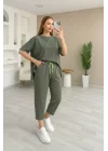 Kadın Kısa Kollu Bisiklet Yaka Viskon Iki Iplik Bluz Ve Pantolon Ikili Takım