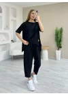 Kadın Kısa Kollu Bisiklet Yaka Viskon Iki Iplik Bluz Ve Pantolon Ikili Takım