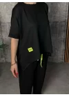 Kadın Kısa Kollu Bisiklet Yaka Viskon Iki Iplik Bluz Ve Pantolon Ikili Takım
