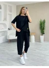 Kadın Kısa Kollu Bisiklet Yaka Viskon Iki Iplik Bluz Ve Pantolon Ikili Takım