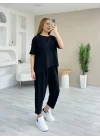 Kadın Kısa Kollu Bisiklet Yaka Viskon Iki Iplik Bluz Ve Pantolon Ikili Takım