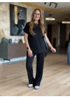 Kadın Kısa Kollu Bisiklet Yaka Viskon Iki Iplik Bluz Ve Pantolon Ikili Takım