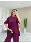 Kadın Kısa Kollu Bisiklet Yaka Viskon Iki Iplik Bluz Ve Pantolon Ikili Takım