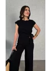 Kadın Kısa Kollu Bisiklet Yaka Yandan Bağlamalı Bürümcük Bluz Ve Pantolon Ikili Takım