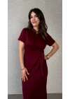 Kadın Kısa Kollu Bisiklet Yaka Yandan Bağlamalı Viskon Iki Iplik Elbise