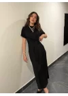 Kadın Kısa Kollu Bisiklet Yaka Yandan Bağlamalı Viskon Iki Iplik Elbise