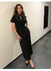 Kadın Kısa Kollu Bisiklet Yaka Yandan Bağlamalı Viskon Iki Iplik Elbise