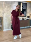 Kadın Kısa Kollu Bisiklet Yaka Yandan Bağlamalı Viskon Iki Iplik Elbise