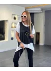 Kadın Kısa Kollu Bisiklet Yaka Yelek Bluz Asimetrik Kesim İkili Takım