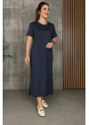 Kadın Kısa Kollu Bisiklet Yaka Yırtmaçlı Viskon Iki Iplik Elbise
