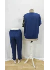 Kadın Kısa Kollu Bisiklet Yaka Zebra Desen Bluz Ve Pantolon Ikili Takım