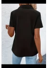 Kadın Kısa Kollu Ceket Yaka önü Fermuarlı Cep Detay Kısa Kol Ithal Krep Bluz