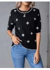 Kadın Kısa Kollu çiçek Desen Bluz