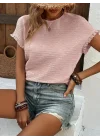 Kadın Kısa Kollu Fırfır Detay Bisiklet Yaka Bürümcük Bluz