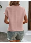 Kadın Kısa Kollu Fırfır Detay Bisiklet Yaka Bürümcük Bluz