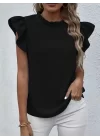 Kadın Kısa Kollu Fırfır Yakalı Bürümcük Bluz