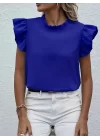 Kadın Kısa Kollu Fırfır Yakalı Bürümcük Bluz