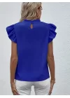 Kadın Kısa Kollu Fırfır Yakalı Bürümcük Bluz