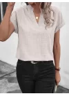 Kadın Kısa Kollu Hakim Yaka Sofya Bluz