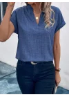 Kadın Kısa Kollu Hakim Yaka Sofya Bluz