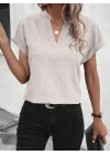 Kadın Kısa Kollu Hakim Yaka Sofya Bluz