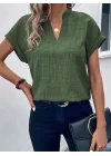 Kadın Kısa Kollu Hakim Yaka Sofya Bluz