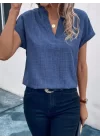 Kadın Kısa Kollu Hakim Yaka Sofya Bluz