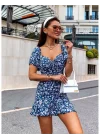 Kadın Kısa Kollu Kalp Yaka çiçek Desenli Krep Elbise