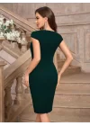 Kadın Kısa Kollu Kalp Yaka Drape Detay Ithal Krep Elbise