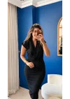 Kadın Kısa Kollu Kruvaze Yaka Krep Elbise (Kemersiz)