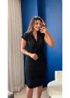 Kadın Kısa Kollu Kruvaze Yaka Krep Elbise (Kemersiz)