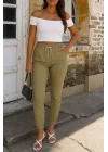 Kadın Kısa Kollu Madonna Yaka Viskon Crop Bluz Cepli Iki Iplik Eşofman Takım