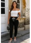 Kadın Kısa Kollu Madonna Yaka Viskon Crop Bluz Cepli Iki Iplik Eşofman Takım