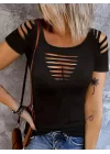 Kadın Kısa Kollu Omuz Ve Göğüs Kesik Detay Viskon Bluz