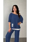 Kadın Kısa Kollu Omuzlardan Açık Yarasa Kollu Bürümcük Bluz Ve Pantolon Ve Viskon Atlet