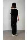 Kadın Kısa Kollu Omuzlardan Açık Yarasa Kollu Bürümcük Bluz Ve Pantolon Ve Viskon Atlet