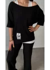 Kadın Kısa Kollu Omuzlardan Açık Yarasa Kollu Bürümcük Bluz Ve Pantolon Ve Viskon Atlet