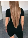Kadın Kısa Kollu önü Fermuarlı Bodycon Dalgıç Tulum