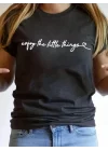 Kadın Kısa Kollu önü Yazı Baskılı Basic Süprem T-shirt