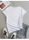 Kadın Kısa Kollu Palmiye Baskılı Viskon T-shirt