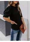 Kadın Kısa Kollu Pileli Balın Kol Bürümcük Bluz
