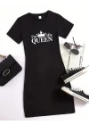 Kadın Kısa Kollu Queen Baskı Iki Iplik Mini Elbise