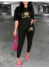 Kadın Kısa Kollu Queen Baskı Viskon Ikili Takım