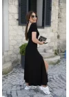 Kadın Kısa Kollu Sırt Dekolteli Yırtmaçlı Pegasus Kumaş Elbise