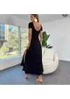 Kadın Kısa Kollu Sırt Dekolteli Yırtmaçlı Pegasus Kumaş Elbise