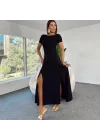 Kadın Kısa Kollu Sırt Dekolteli Yırtmaçlı Pegasus Kumaş Elbise
