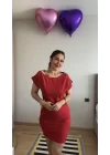 Kadın Kısa Kollu Tek Omuz Askı Ve Aksesuar Detay Beli Lastikli Krep Elbise